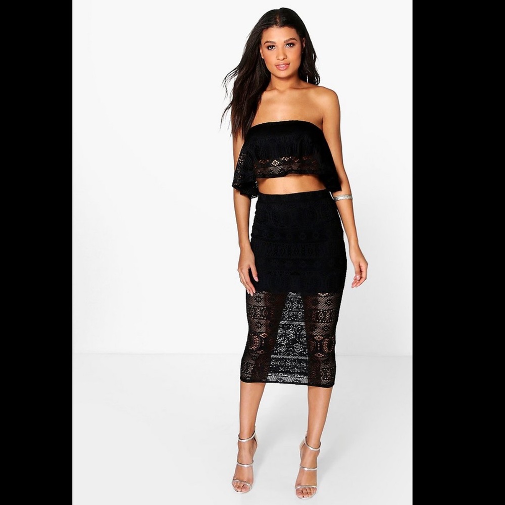 Boohoo Black 2 pc midi skirt and top sz L - Picture 1 of 4